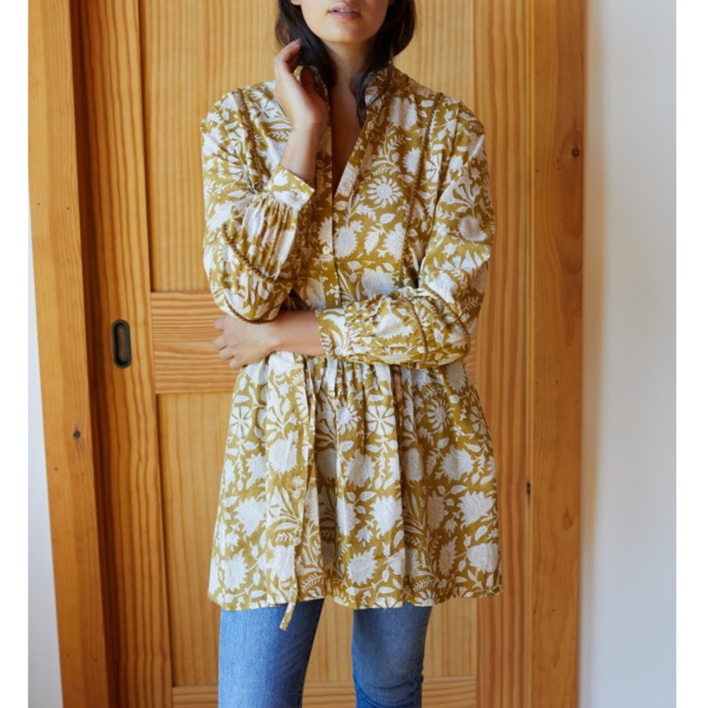 Emerson Fry Mustard & White Floral Long-Sleeve Peasant Dress